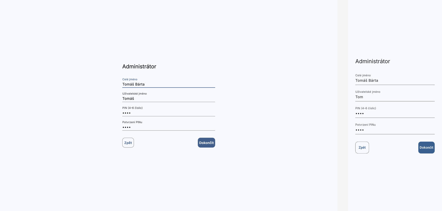 Krok 3 — Vytvoření prvního administrátora s PIN kódem